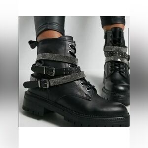 Steve Madden Captain Rhinestone Leather Combat Boots